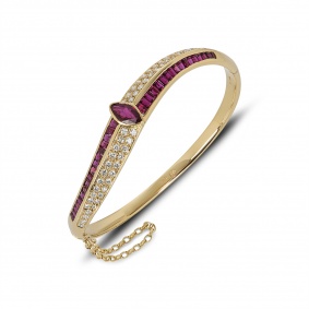Yellow Gold Ruby & Diamond Bangle